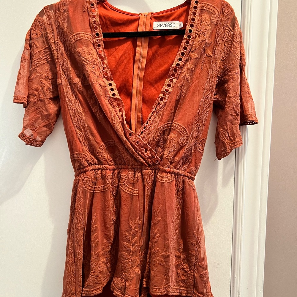 Women's Terracotta Lace Romper